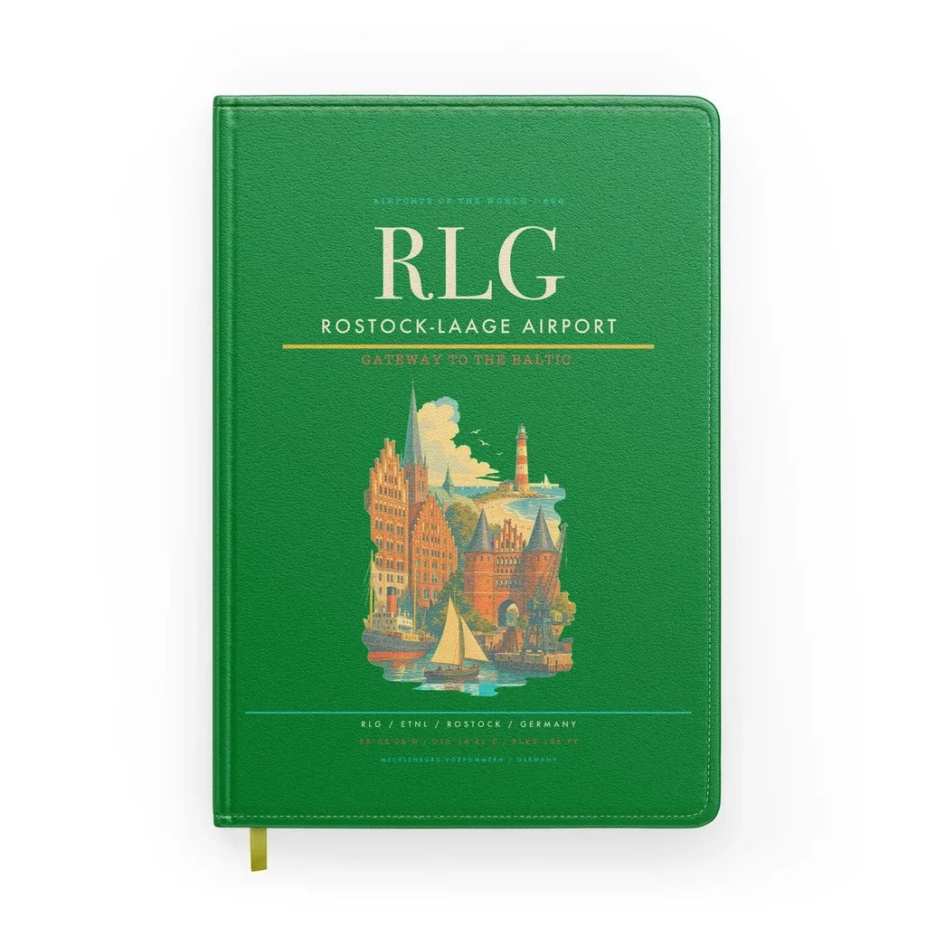 Rostock-Laage Airport (RLG) design on green notebook