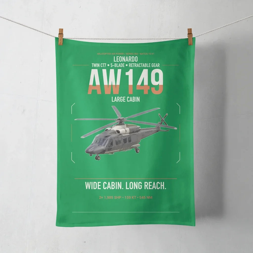 Leonardo AW149 design on green towel