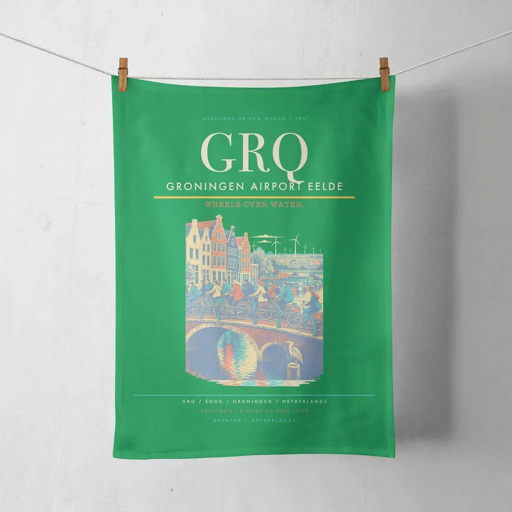 Groningen Airport Eelde (GRQ) design on green towel