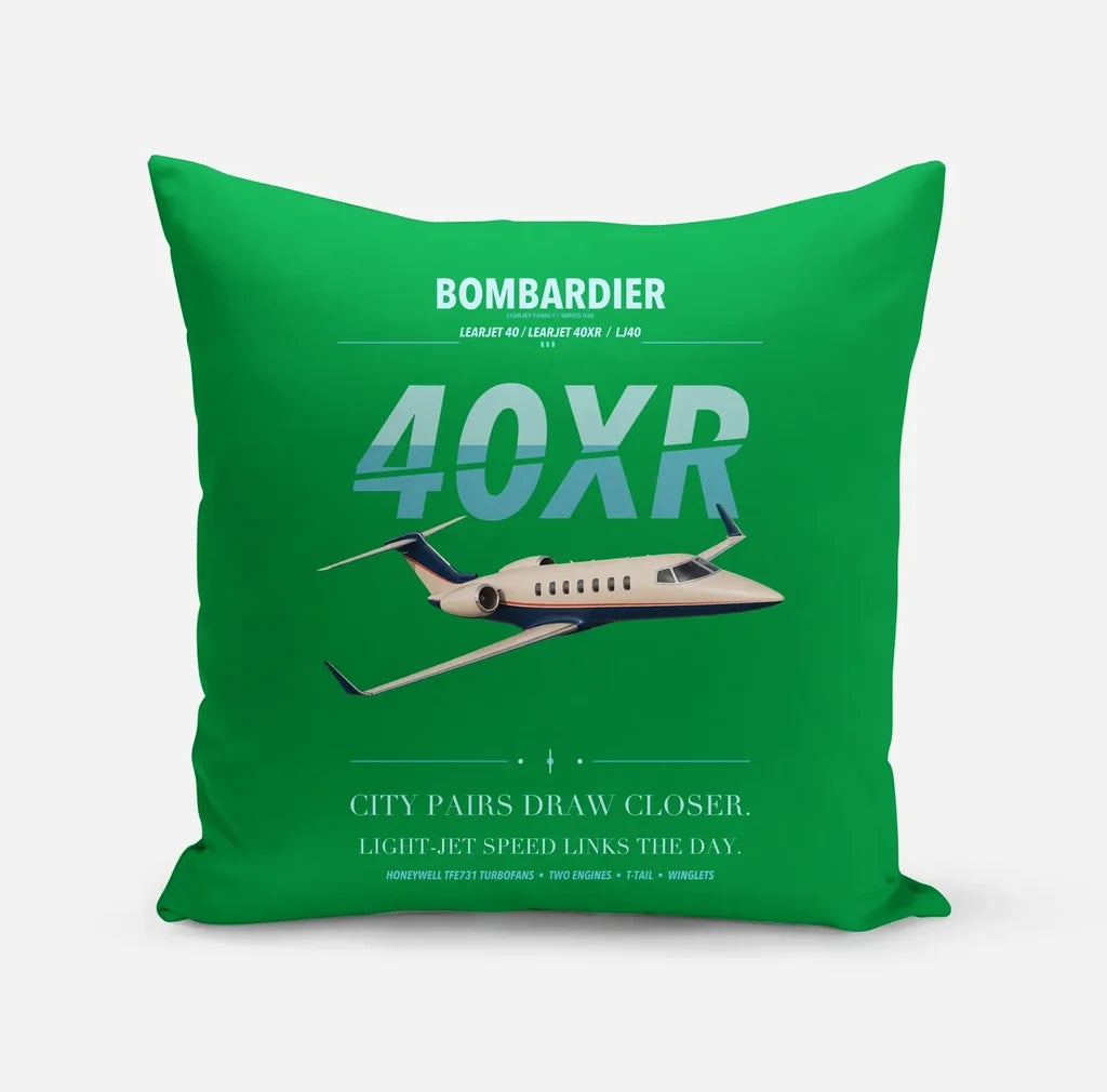 Bombardier Learjet 40XR design on green pillow