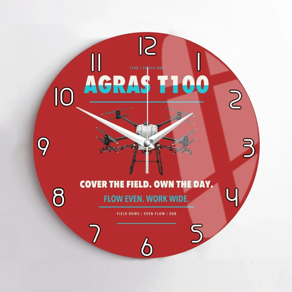 DJI Agras T100 design on red no frame wall clock