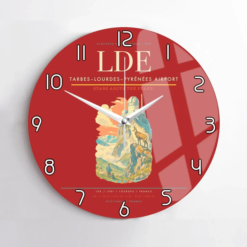 Tarbes–Lourdes–Pyrénées Airport (LDE) design on red no frame wall clock