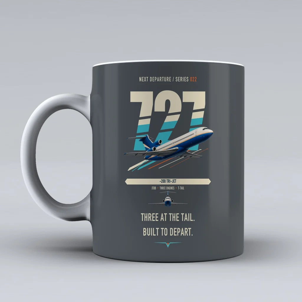 Boeing 727-200 double-side print on gray ceramic mug