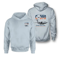 Thumbnail for C-390 Millennium design on light blue double-side hoodie, double-side print