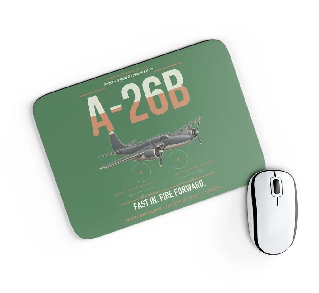 A-26B Invader design on green rectangle mouse pad