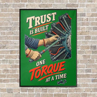Thumbnail for Trust Is Built One Torque At A Time vertical canvas print - framed - green background