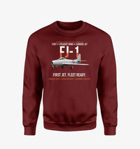 Thumbnail for FJ-1 Fury First Fury Straight Wing design on wine red sweatshirt