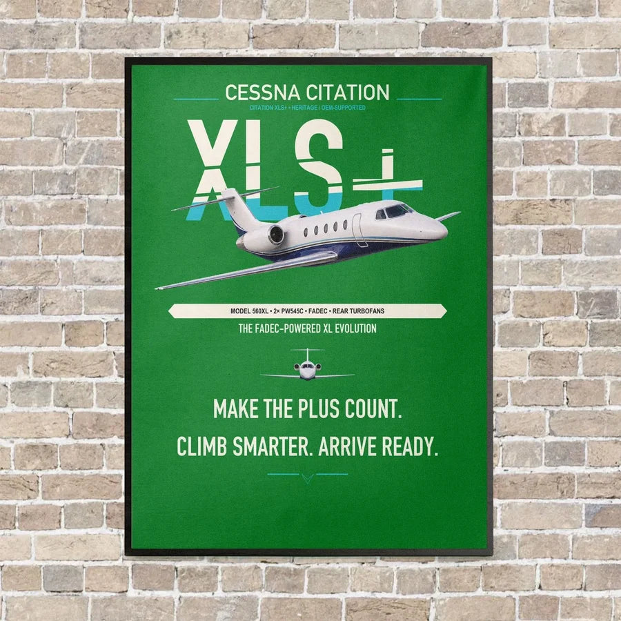 Cessna Citation XLSPlus vertical canvas print - framed - green background