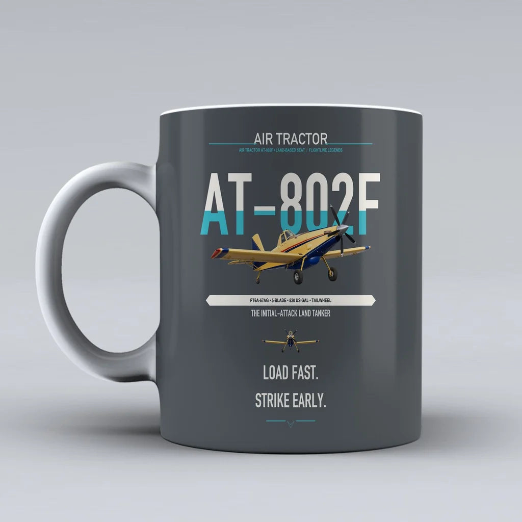 Air Tractor AT-802F design on gray ceramic mug, double-side print