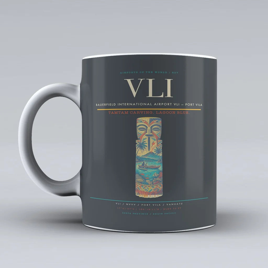 International Airport VLI — Port Vila Mug design on gray bauerfield