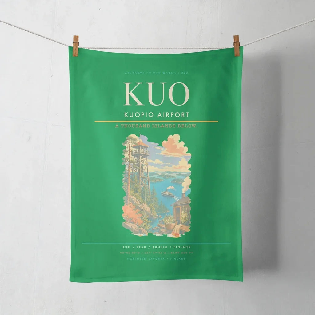 Kuopio Airport (KUO) design on green towel