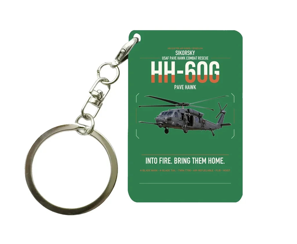 Sikorsky HH-60G Pave Hawk design on green designed key chain, double-side print