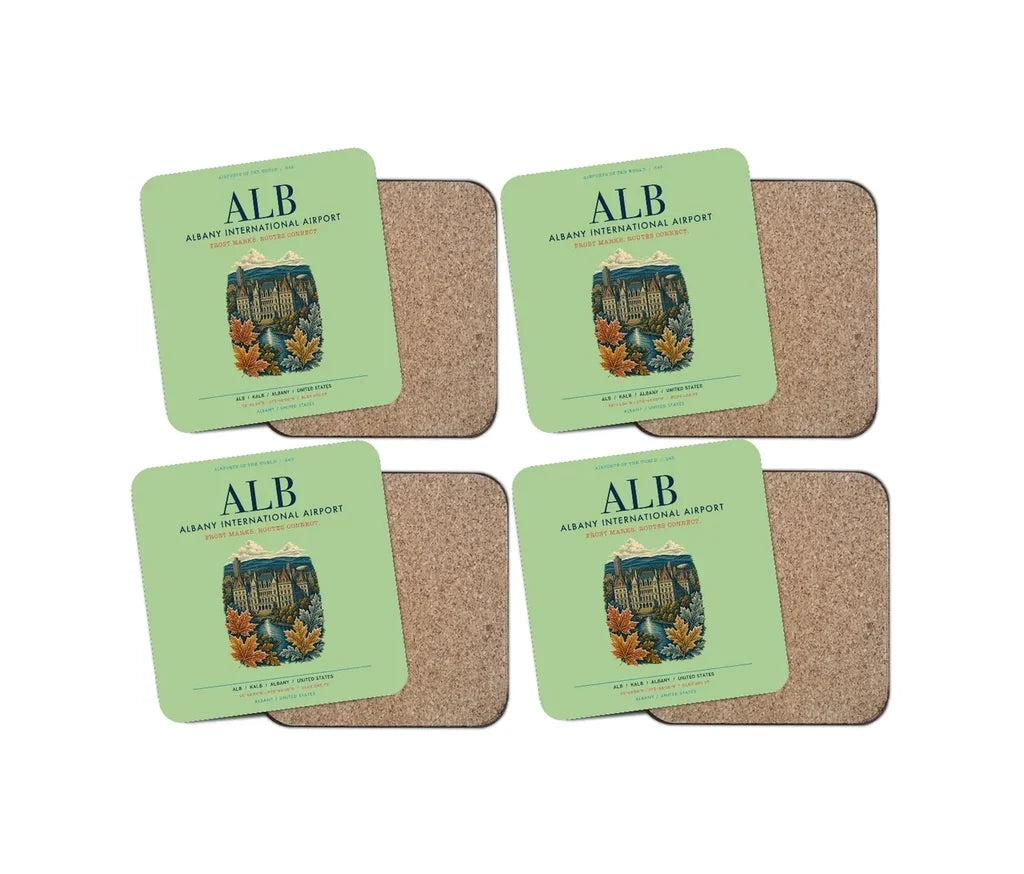 Albany International Airport (ALB) design on light green 4 pieces set coaster