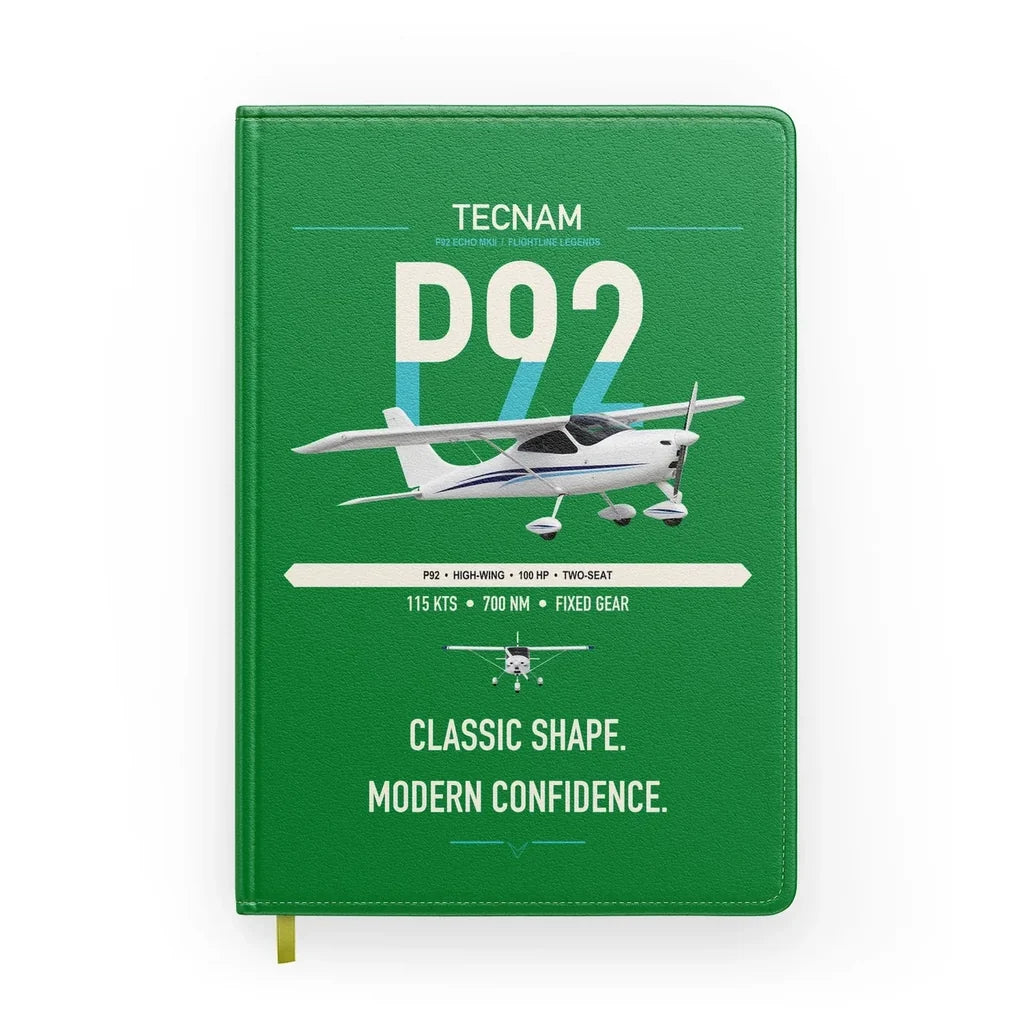 Tecnam P92 Echo MkII design on green notebook