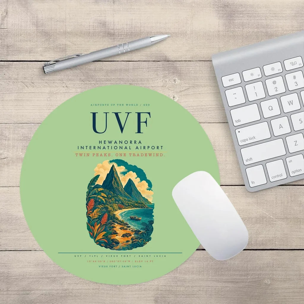 Hewanorra International Airport (UVF) design on light green round mouse pad