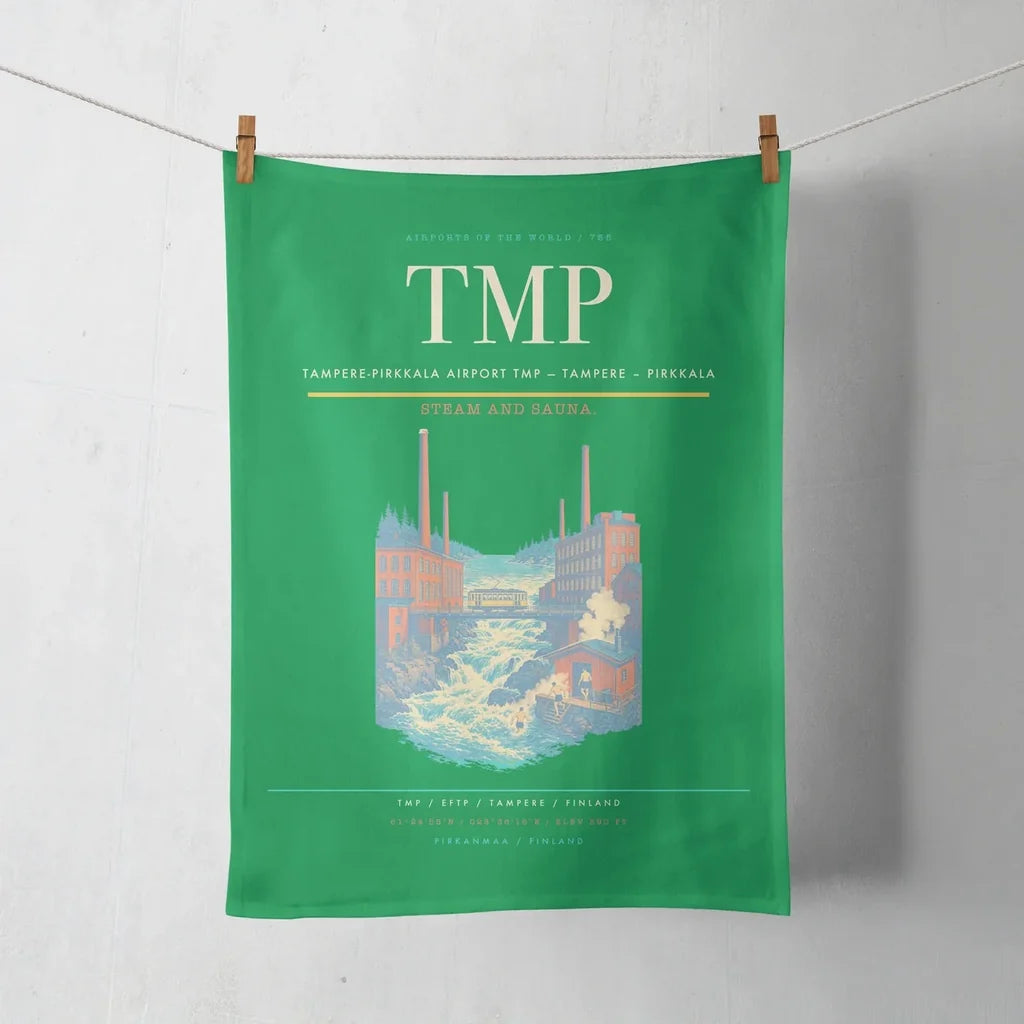 Tampere-Pirkkala Airport (TMP) design on green towel