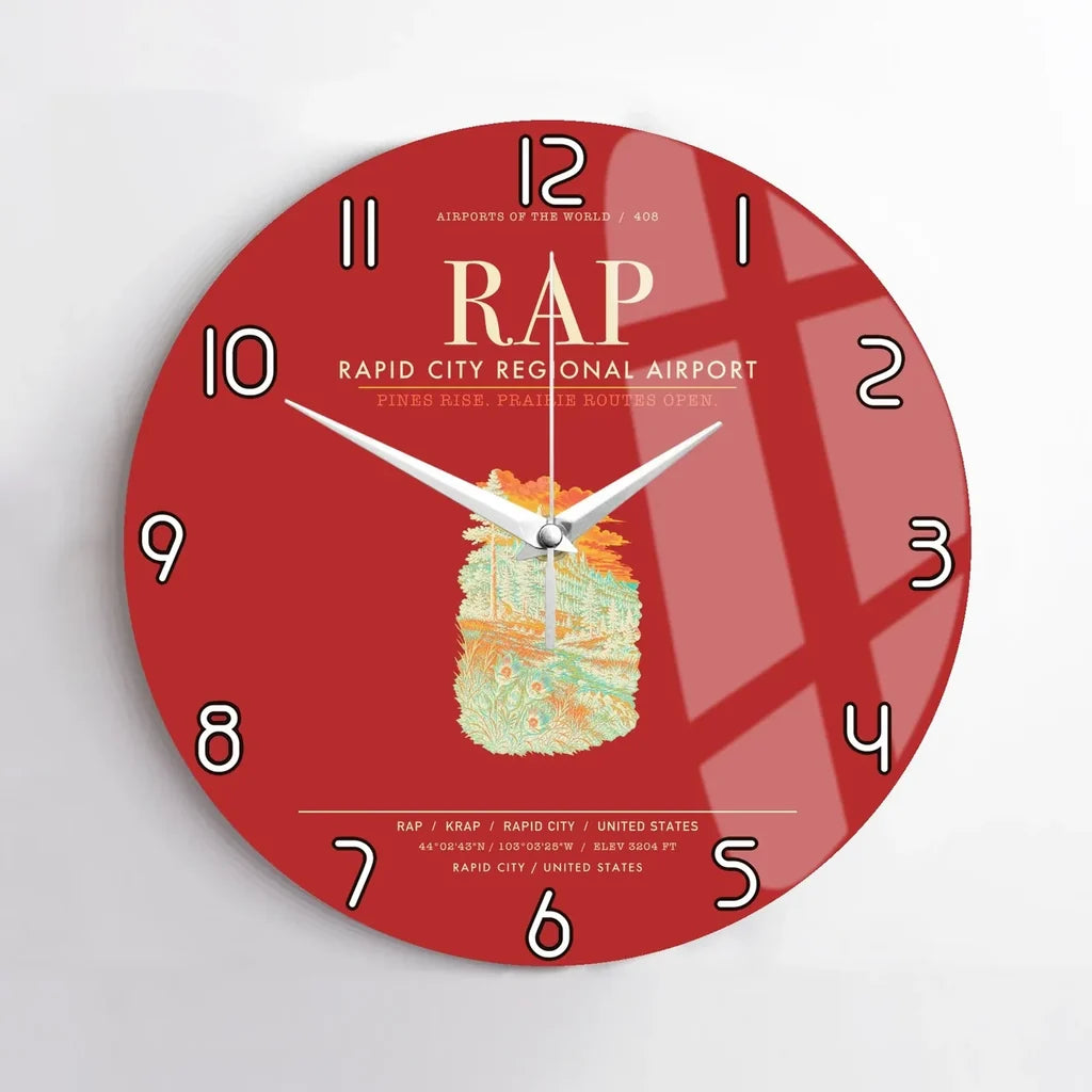 Rapid City Regional Airport (RAP) design on red no frame wall clock