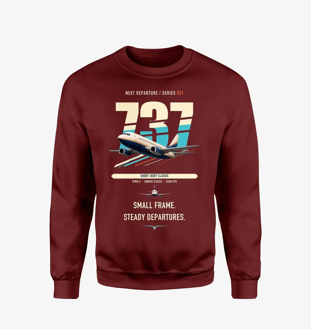 Boeing 737-500 Classic design on wine red sweatshirt