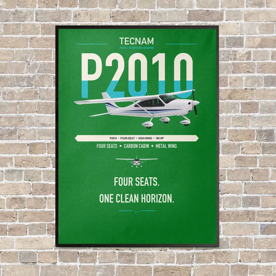 Tecnam P2010 vertical canvas print - framed - green background