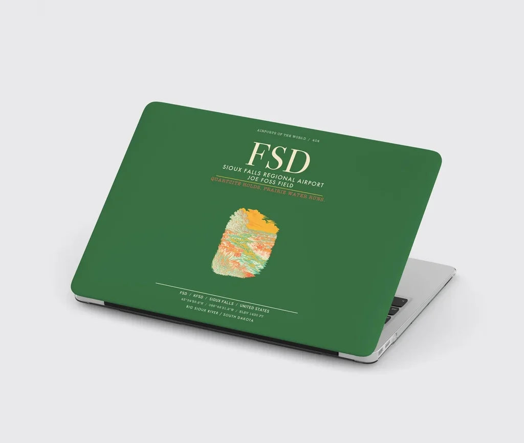 Sioux Falls Regional Airport Joe Foss Field (FSD) design on green MacBook case