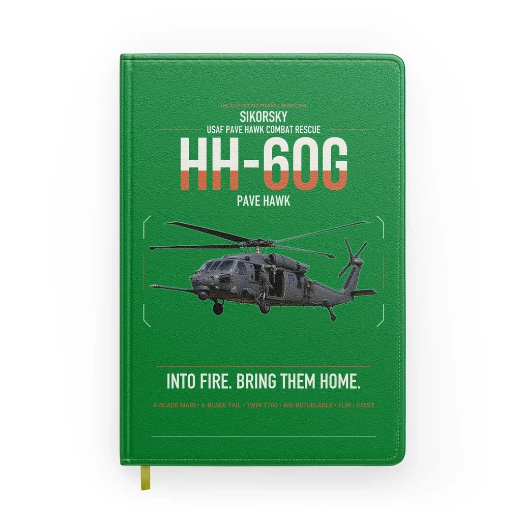 Sikorsky HH-60G Pave Hawk design on green notebook