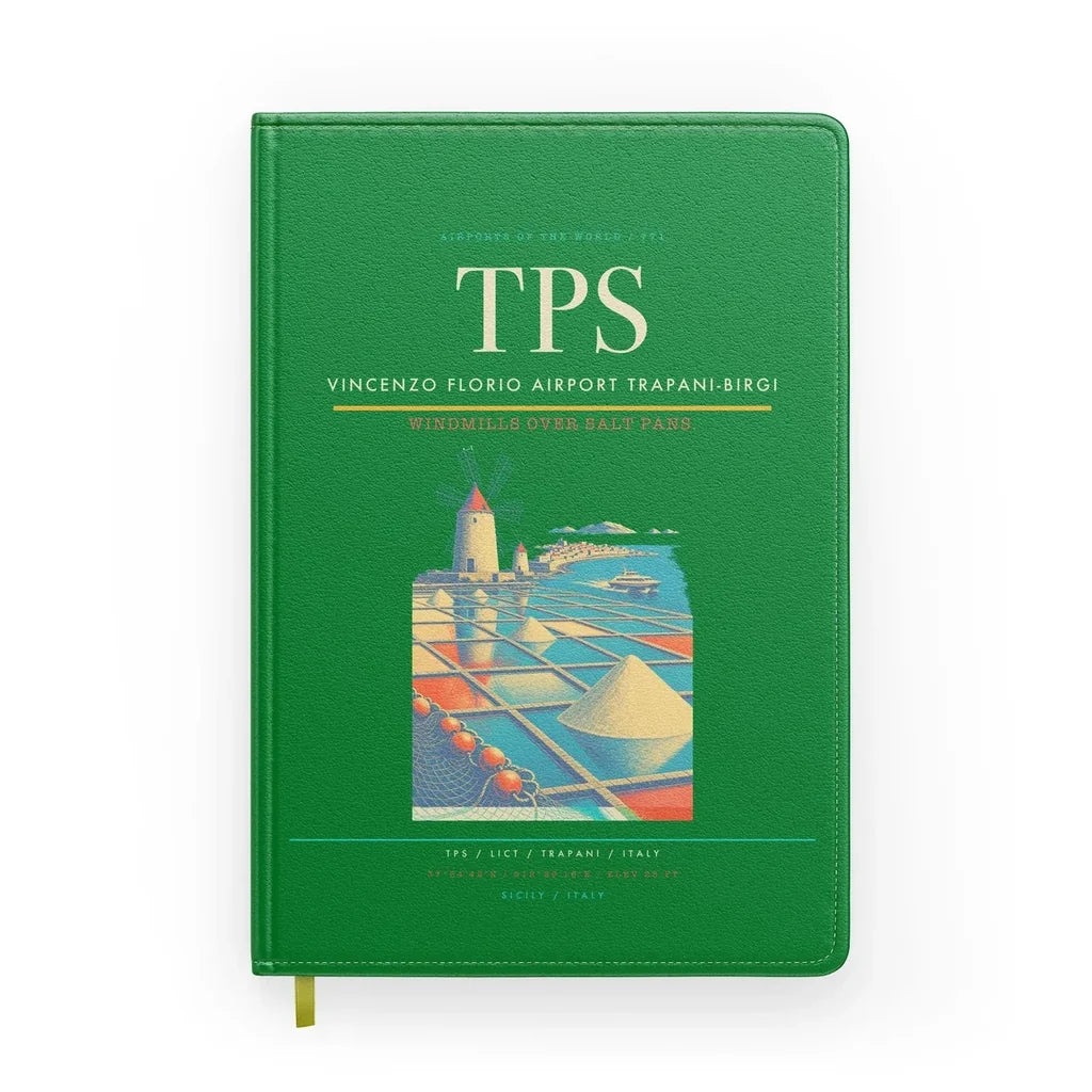 Vincenzo Florio Airport Trapani-Birgi (TPS) design on green notebook