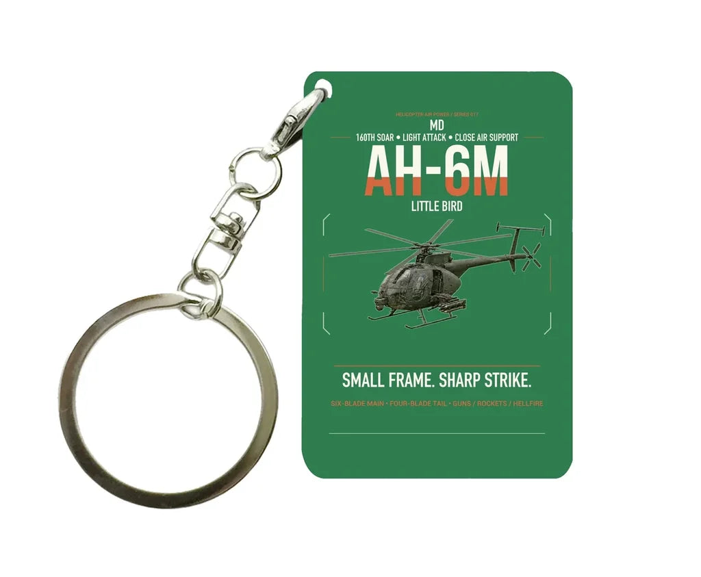 MD AH-6M Little Bird design on green designed key chain, double-side print