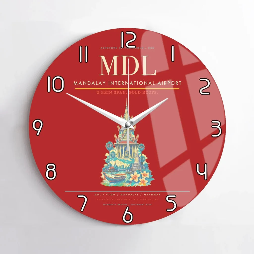 Mandalay International Airport (MDL) design on red no frame wall clock