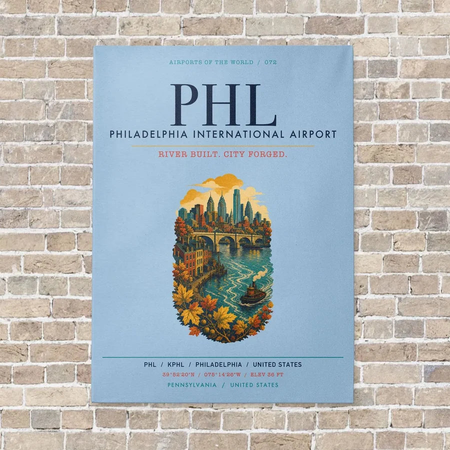 Philadelphia International Airport PHL vertical canvas print - no frame - light blue background