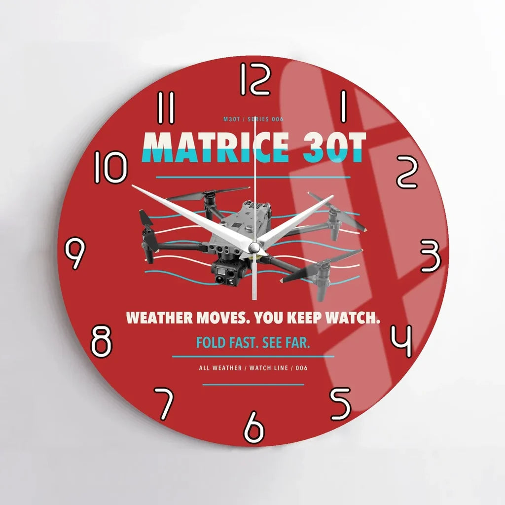 DJI Matrice 30T design on red no frame wall clock