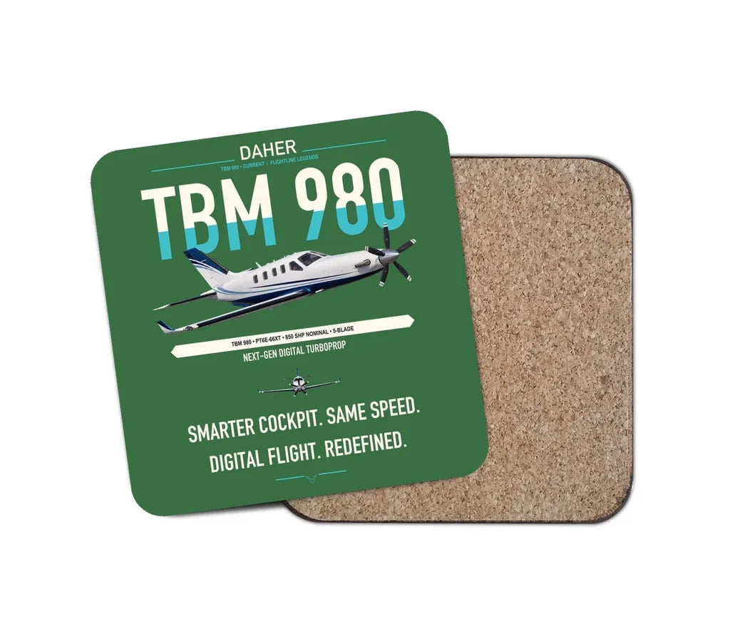 Daher TBM 980 design on green 1 piece coaster