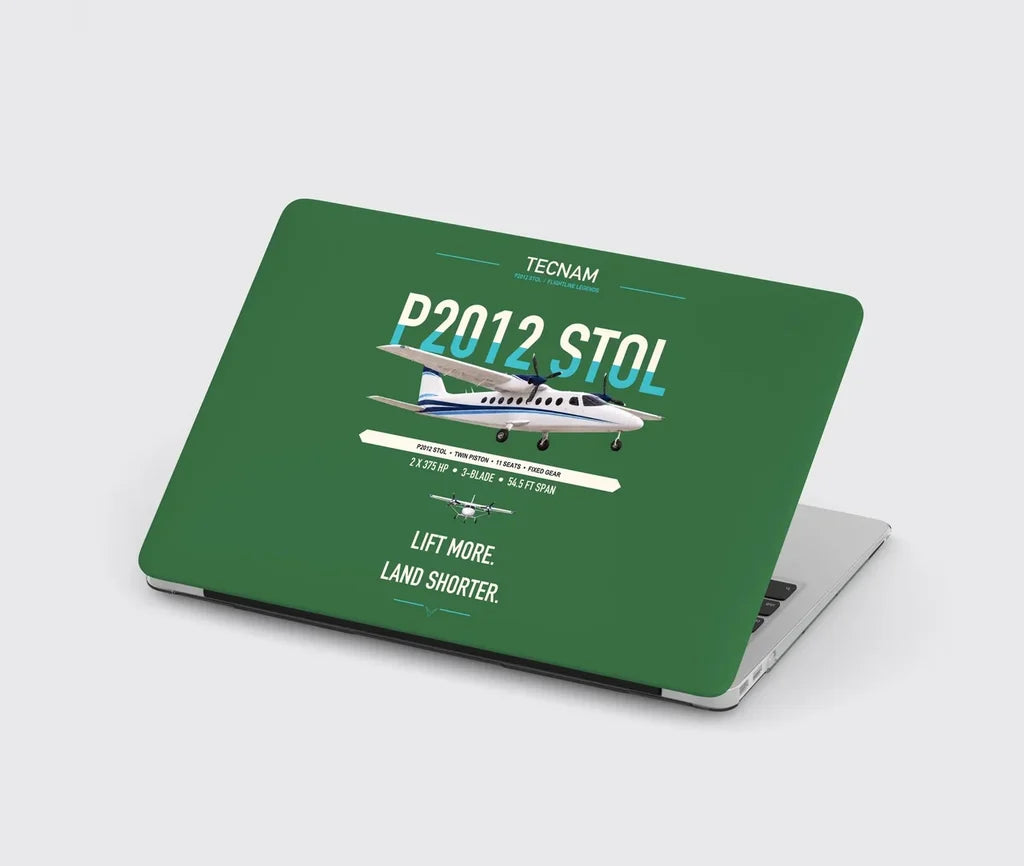 Tecnam P2012 STOL design on green MacBook case