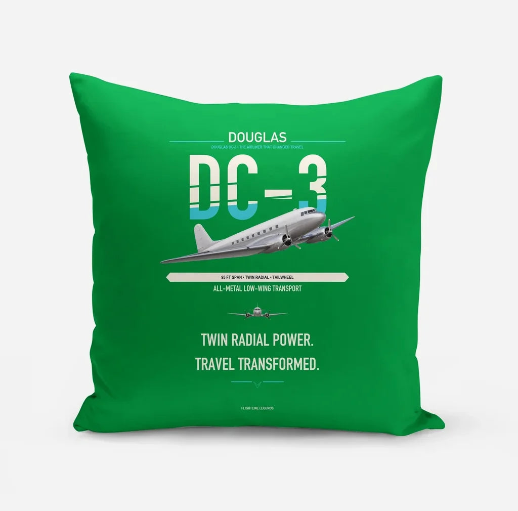 Douglas DC-3 design on green pillow