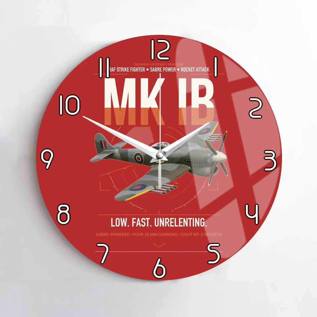 Hawker Typhoon Mk IB design on red no frame wall clock