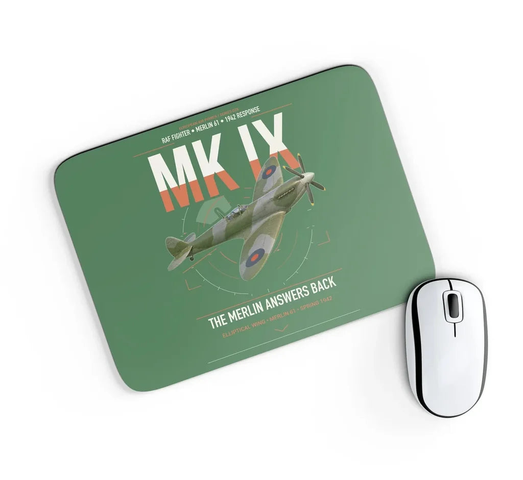Supermarine Spitfire Mk IX design on green rectangle mouse pad