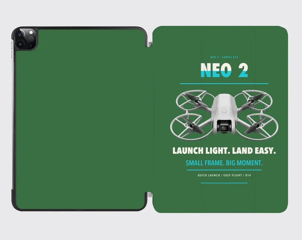 DJI Neo 2 design on green ipad tablet case