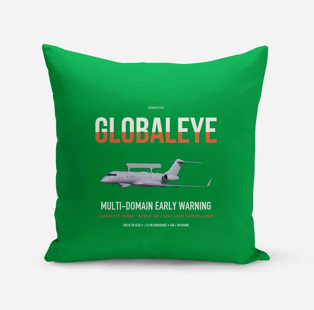 Saab GlobalEye design on green pillow