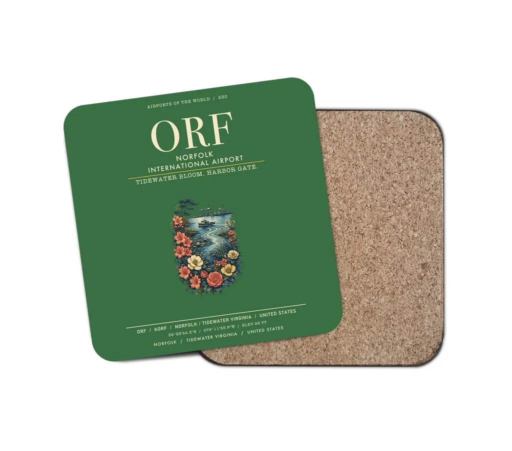 Norfolk International Airport (ORF) design on green 1 piece coaster