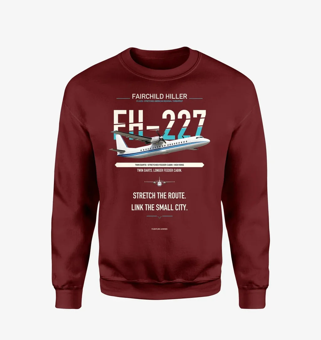 Fairchild Hiller FH-227B design on wine red sweatshirt