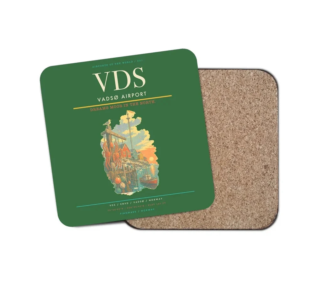 Vadsø Airport (VDS) design on green 1 piece coaster