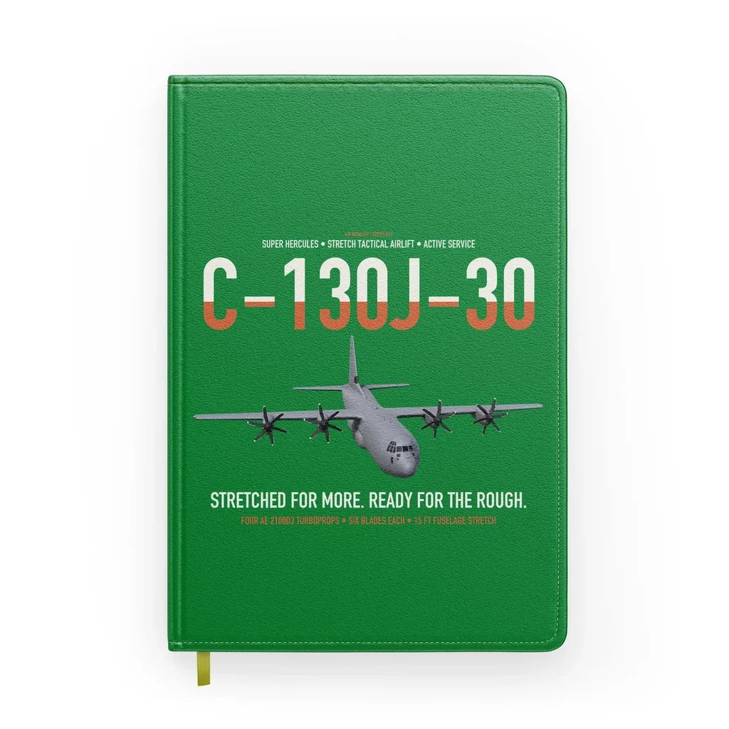 C-130J-30 Super Hercules design on green notebook