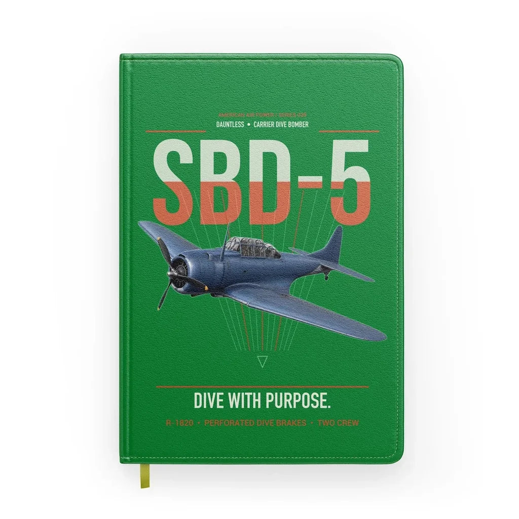 SBD-5 Dauntless design on green notebook