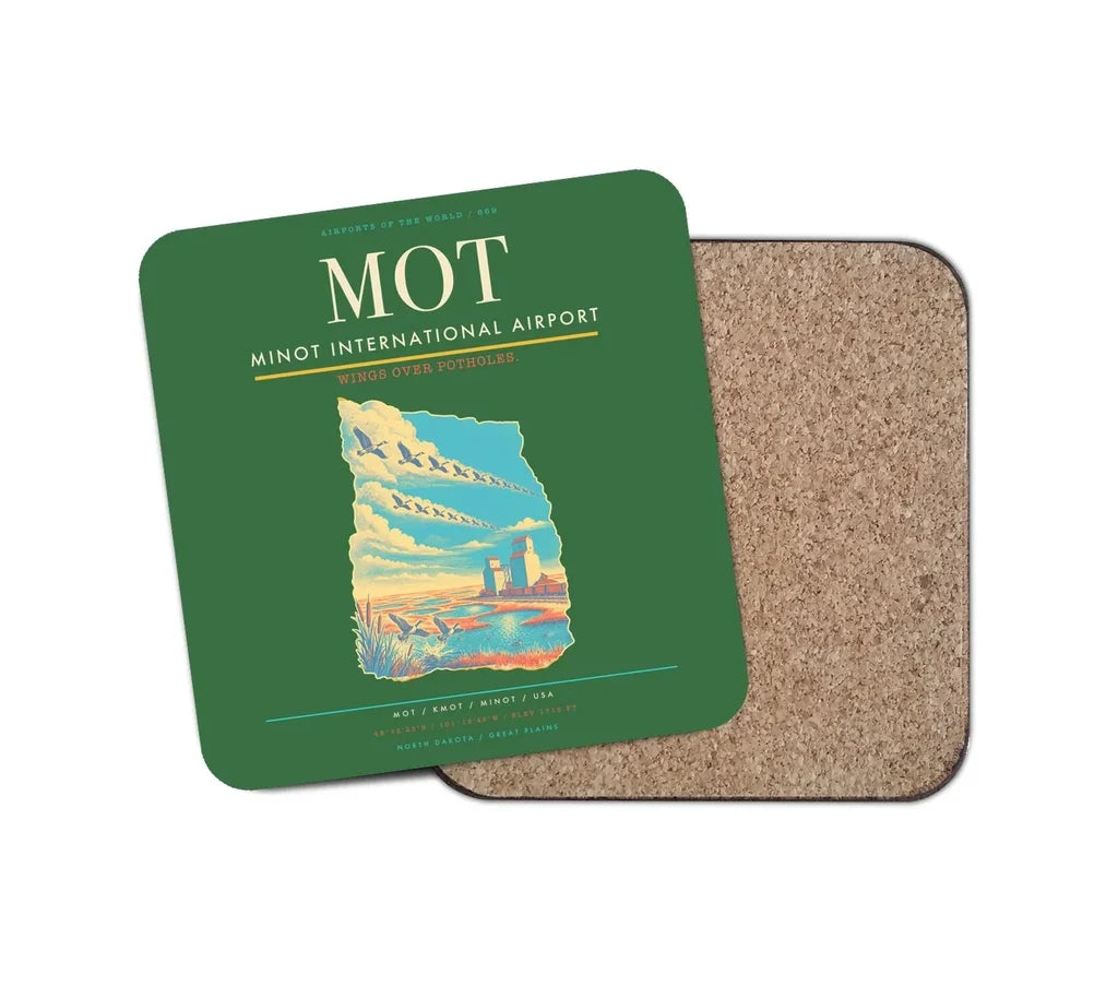 Minot International Airport (MOT) design on green 1 piece coaster