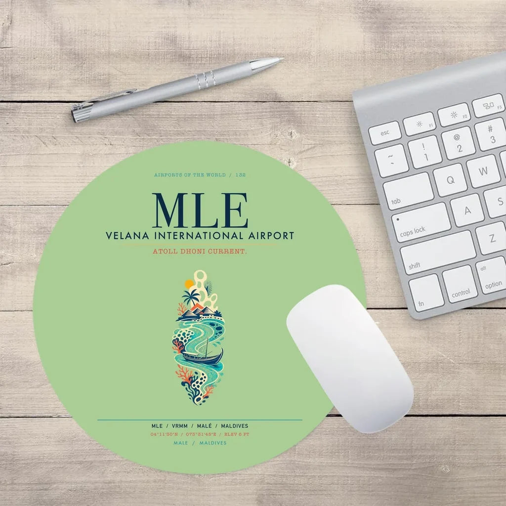 Velana International Airport Malé (MLE) design on light green round mouse pad