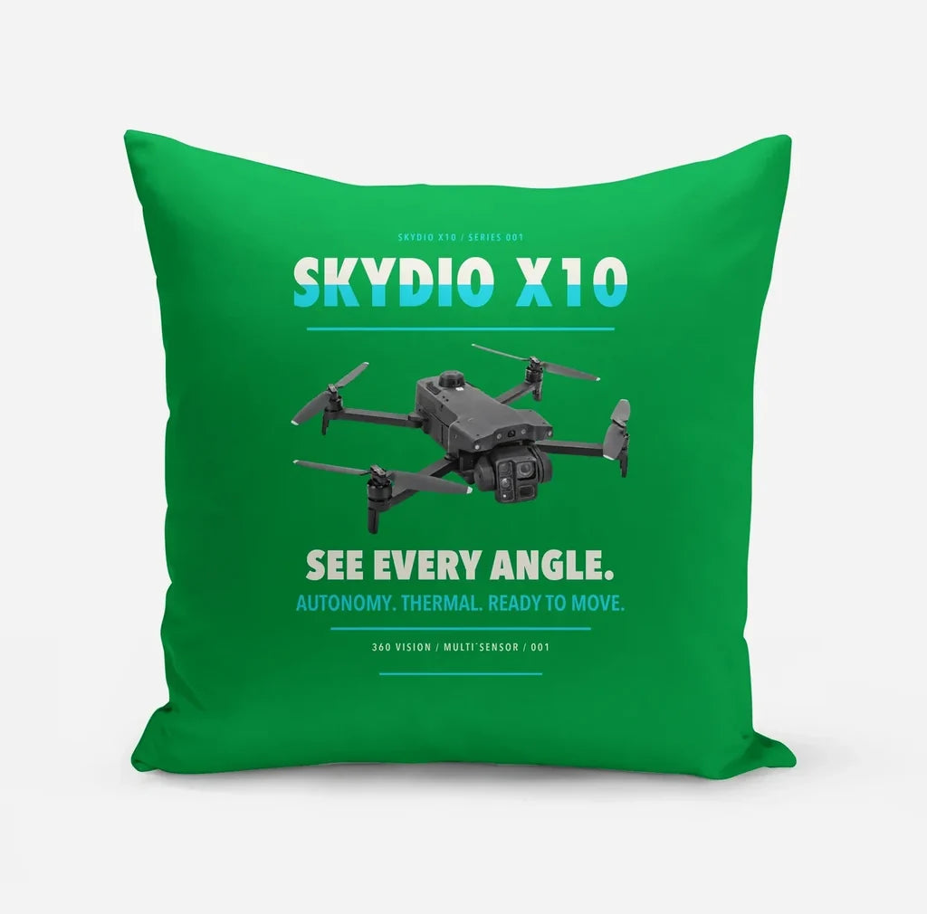Skydio X10 design on green pillow