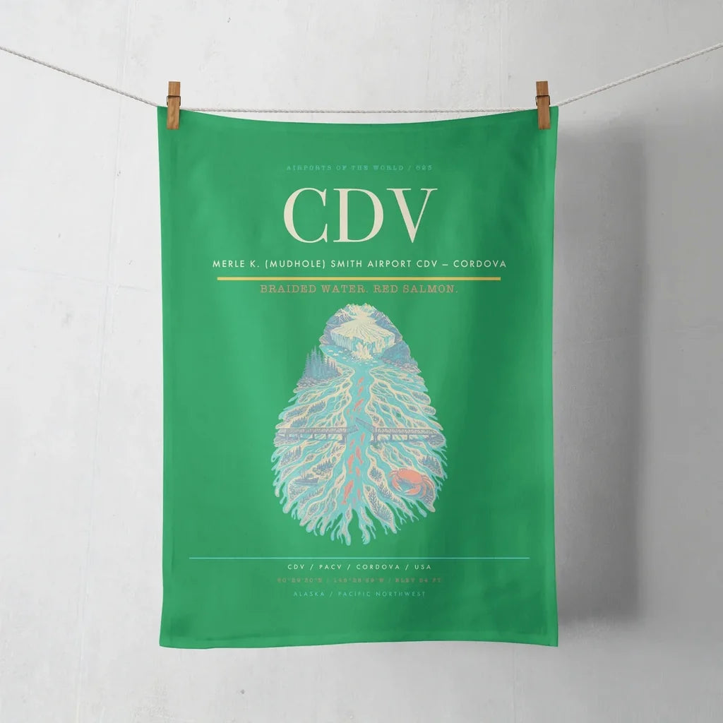 Merle K. (Mudhole) Smith Airport (CDV) design on green towel