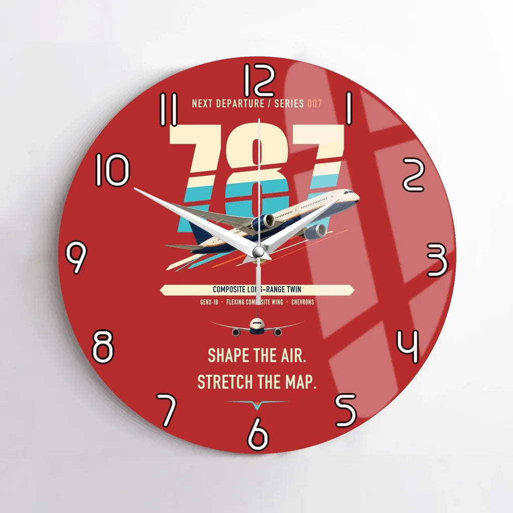 Boeing 787-9 Dreamliner design on red no frame wall clock