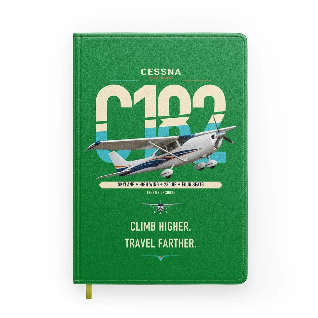 Cessna 182 Skylane design on green notebook