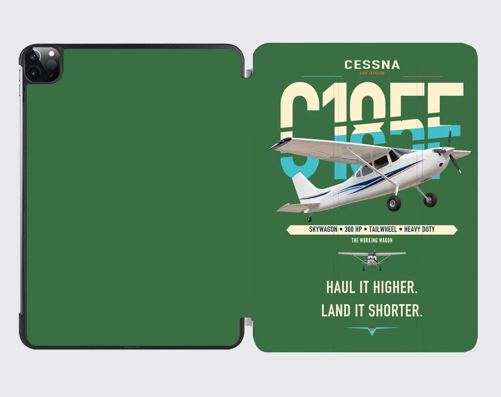 Cessna A185F Skywagon design on green ipad tablet case