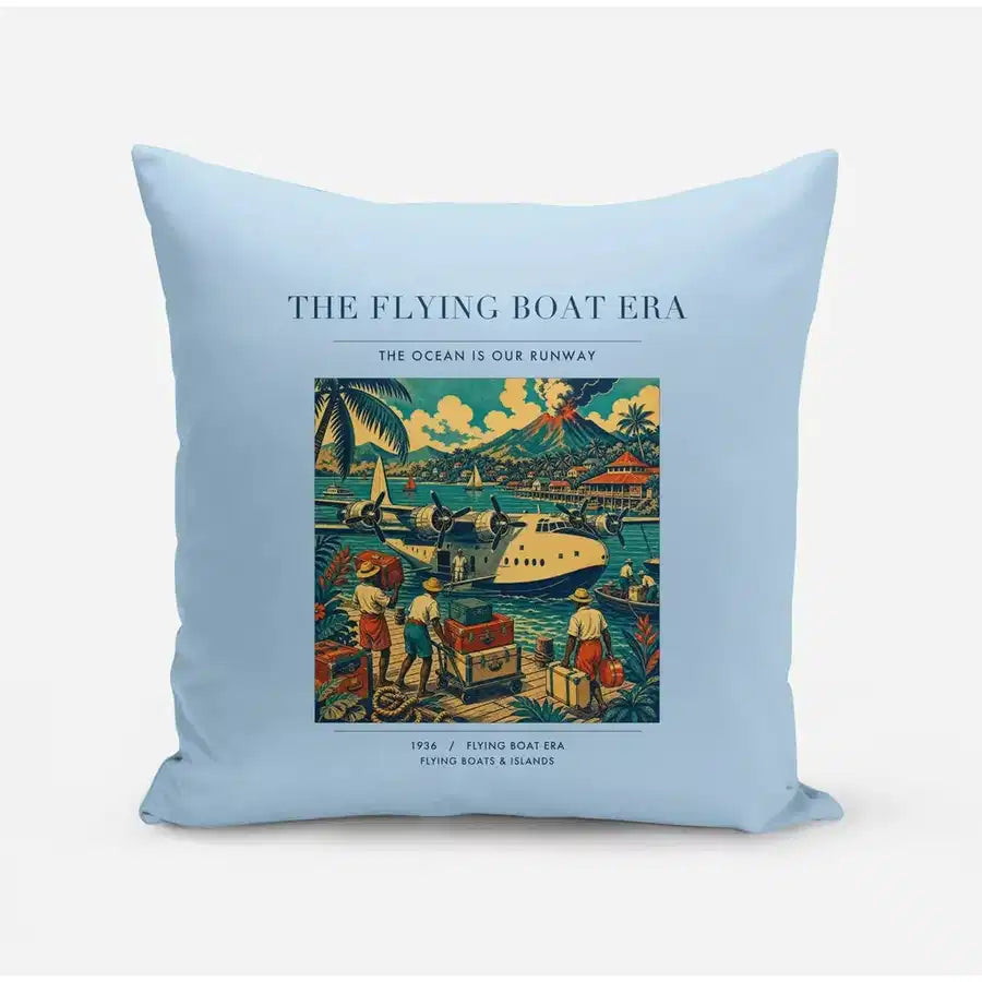 VINTAGE G4055 - The Flying Boat Era - Designed Pillows design on lightblue